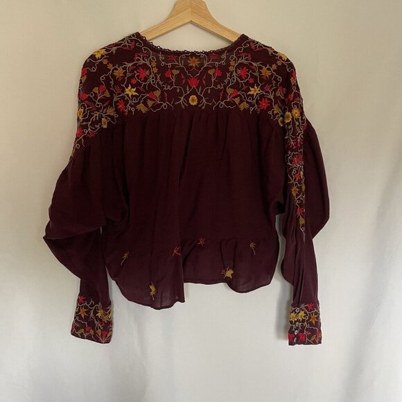 Free People Womens Embroidered Boho Blouse M purple comfortable top lightweight - Picture 10 of 10